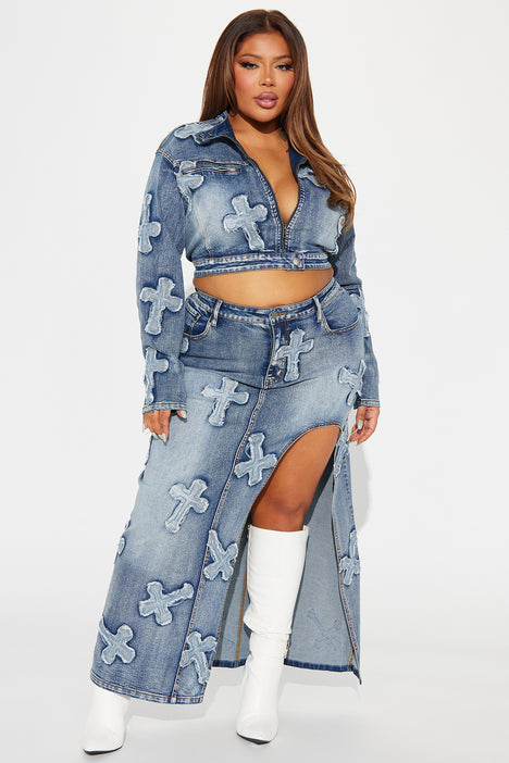 Cross Your Heart Denim Maxi Skirt Medium Wash Fashion Nova