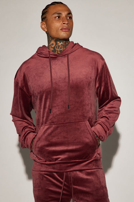 Red velour hoodie clearance