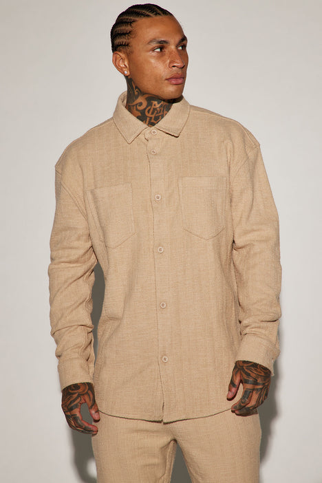 Tan button up shirt sale