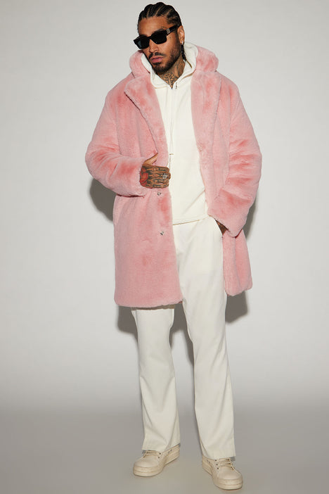 Caputo Faux Mink Fur Long Coat Pink