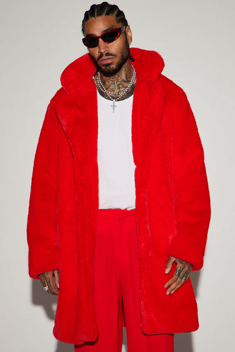 Caputo Faux Mink Fur Long Coat Red