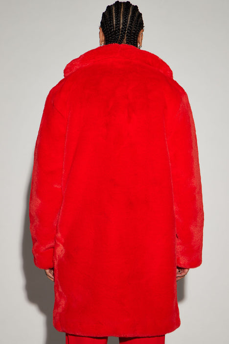 Red fur coat mens outlet