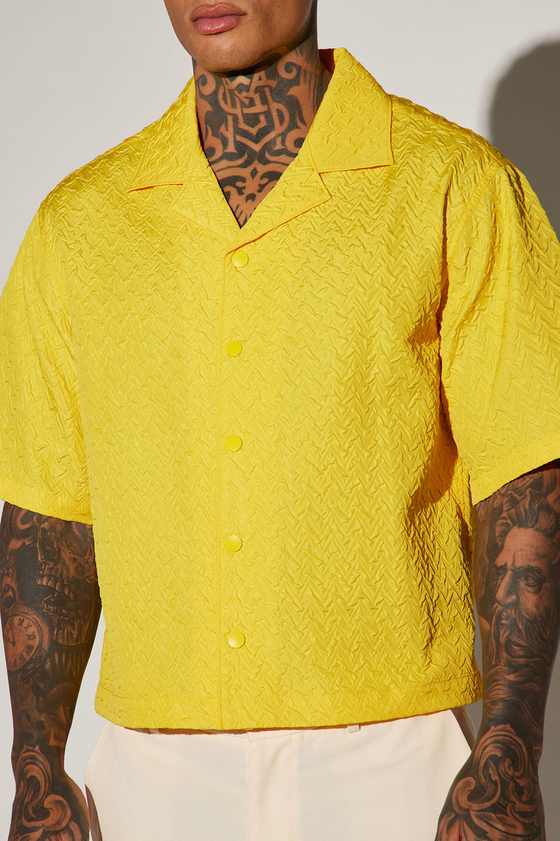 Apex Textured Cropped Button Up Shirt Yellow Fashion Nova, Mens Shirts Fashion Nova