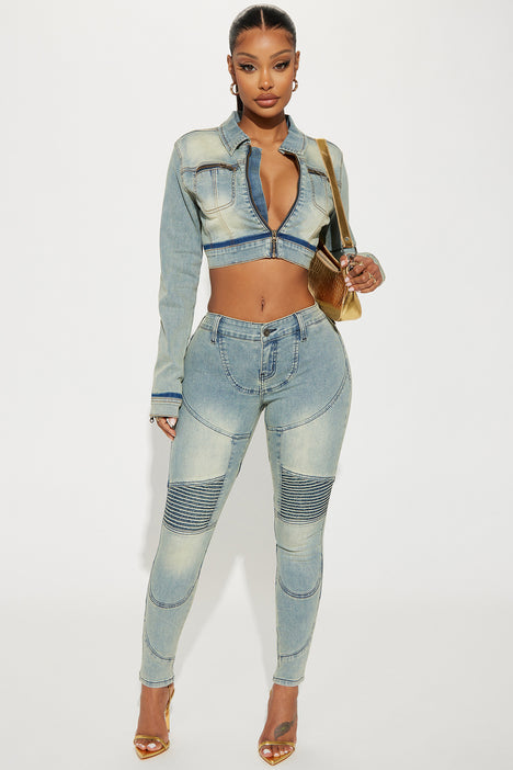 Safe Journey Moto Denim Jacket Medium Wash Fashion Nova Denim