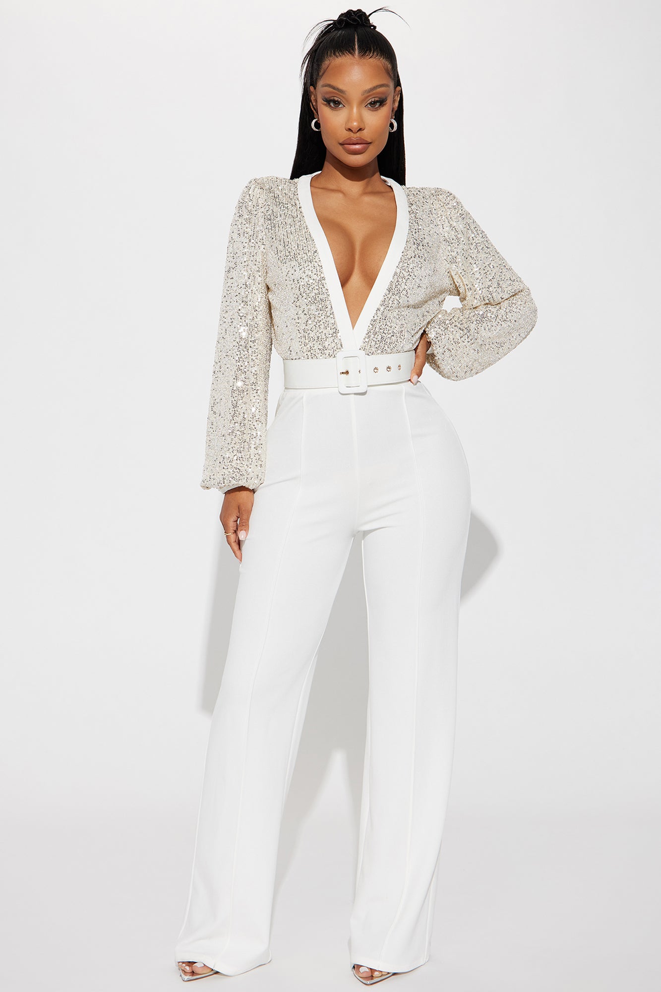 All white sequin jumpsuit hotsell