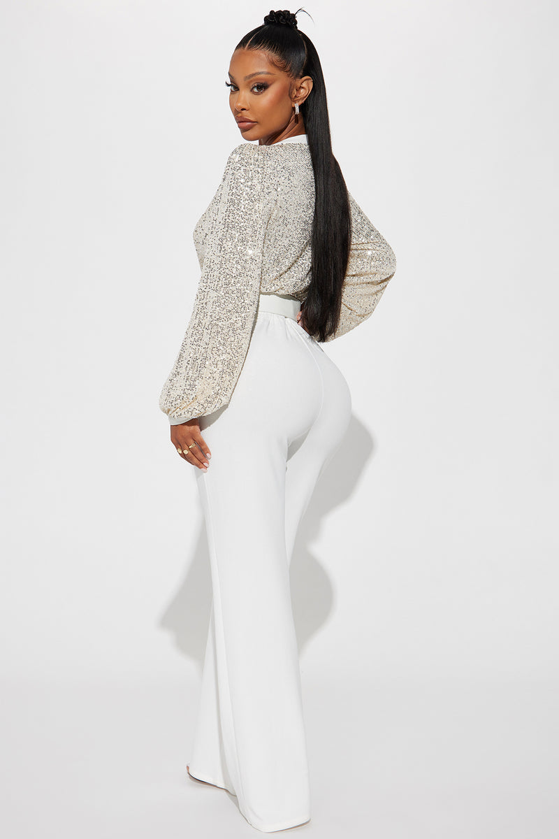 Tap In Sequin Jumpsuit - Off White | Fashion Nova, Jumpsuits | Fashion Nova