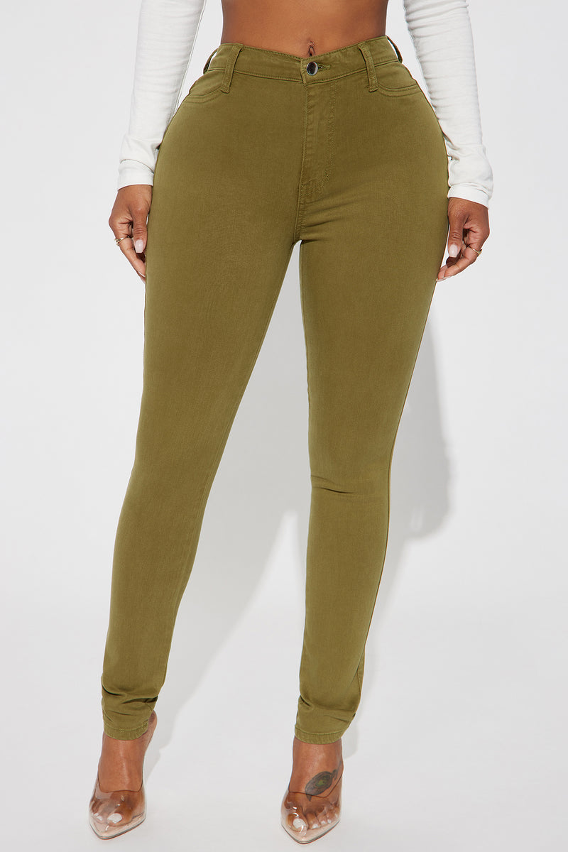 Classic Color High Waist Skinny Jeans Olive Fashion Nova, Jeans