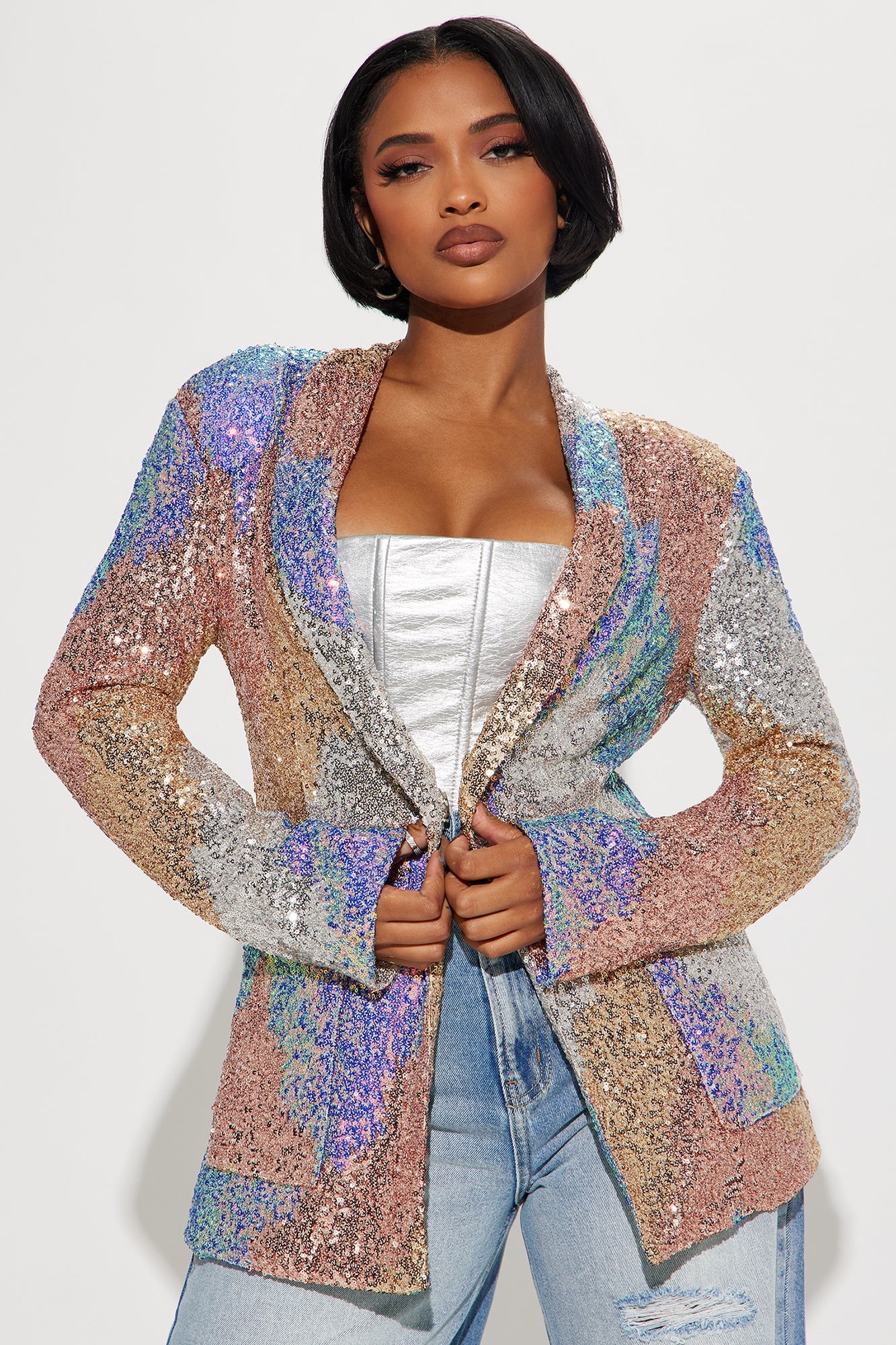 Iridescent sequin blazer shop