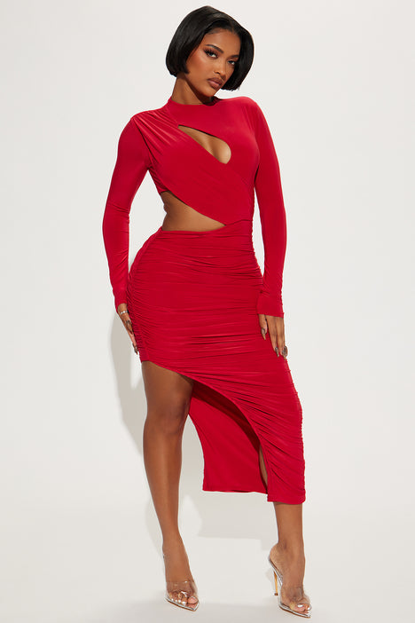 Red bodycon maxi sales dress
