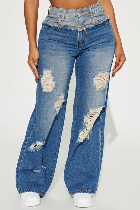 Gaslighter Wide Leg Ripped Jeans Medium Wash