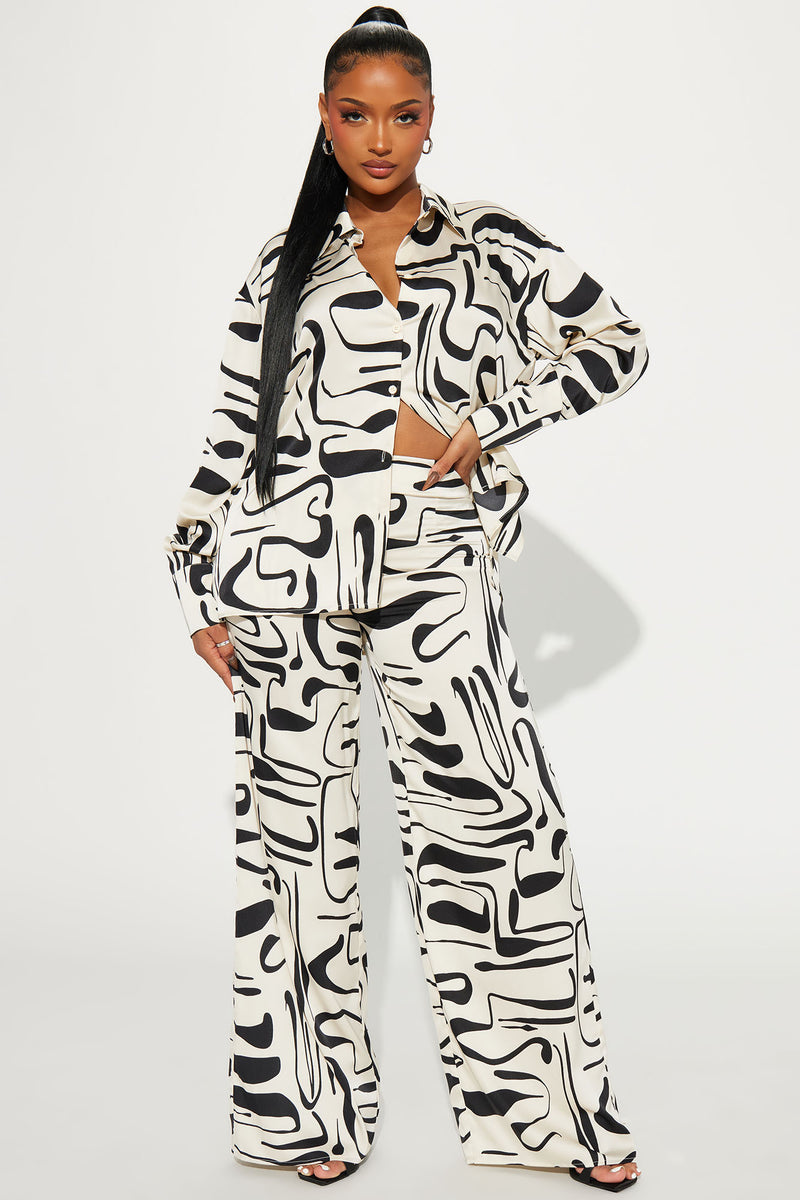Sara Abstract Satin Pant Set - Black/combo | Fashion Nova, Matching ...