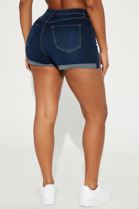 No Muffin Top Denim Shorts Dark Denim