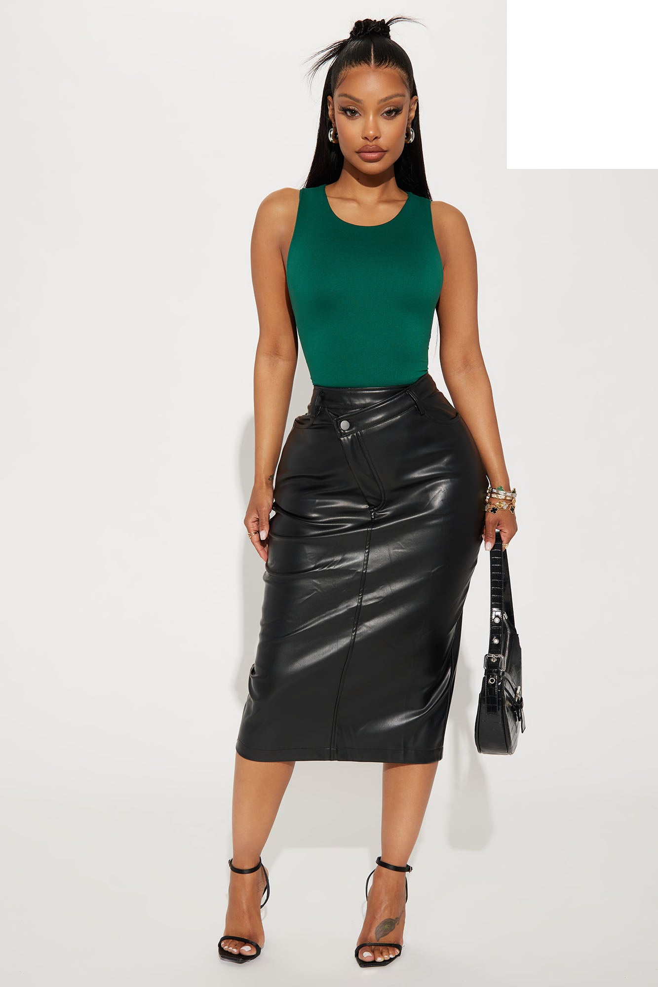 Confessional Crossover Waistband Midi Skirt - Black