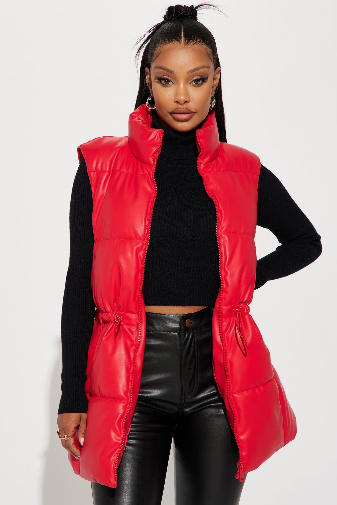New Scene Faux Leather Puffer Vest Red Fashion Nova Jackets