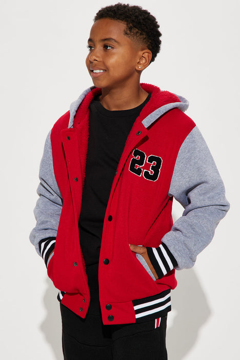 Mini 23 Fleece Varsity Hoodie With Sherpa Lining Red combo