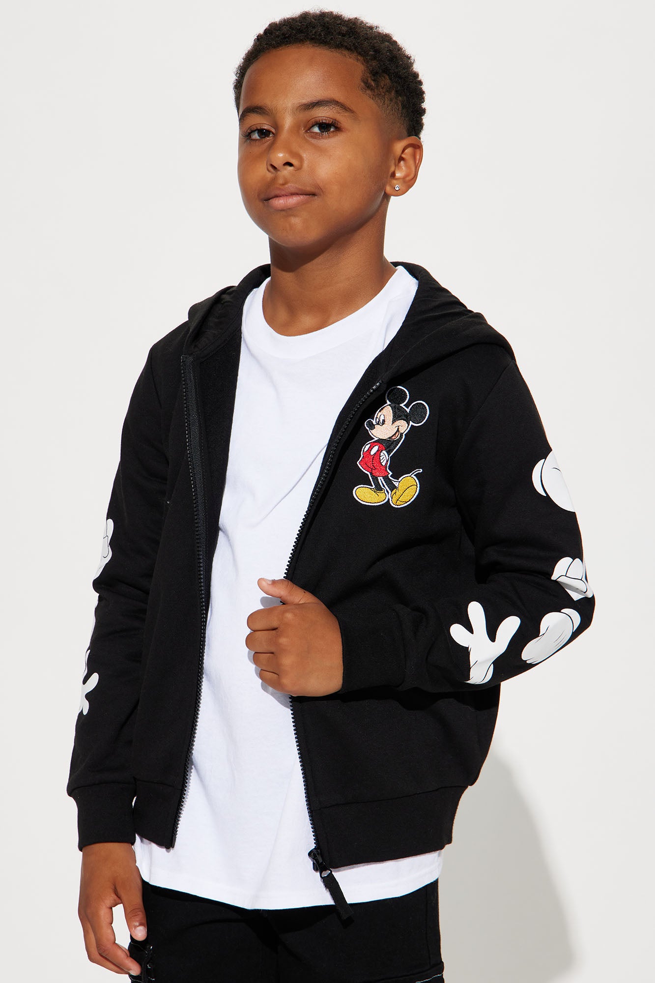 Mini Mickey Cosplay Zip Up Embroidered Fleece Hoodie Black