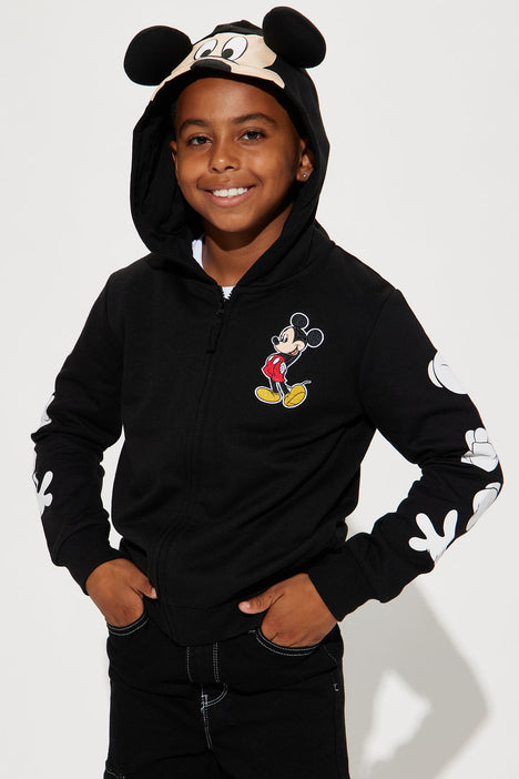 Mini Mickey Cosplay Zip Up Embroidered Fleece Hoodie Black