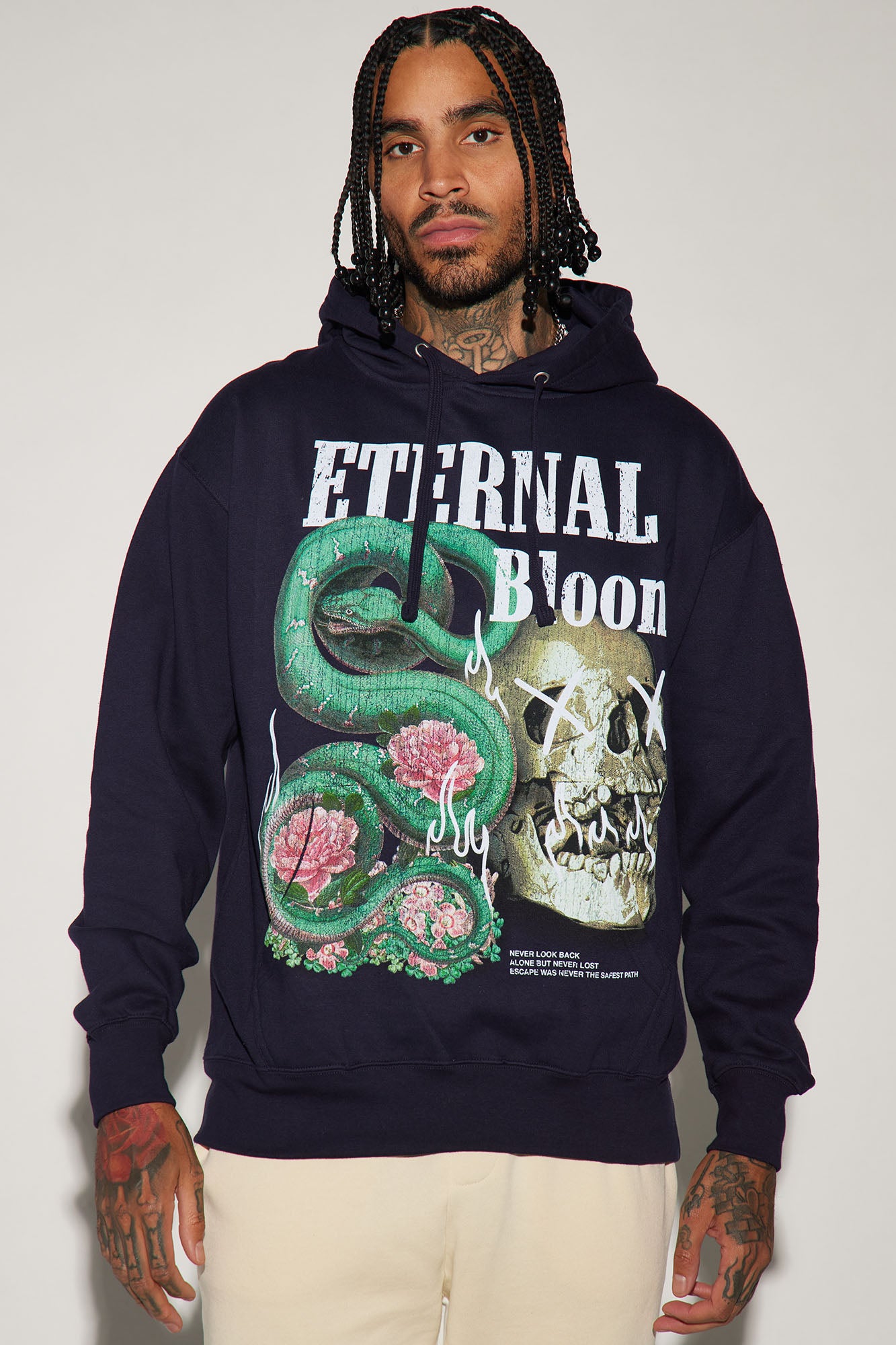 Eternal Bloom Hoodie - Navy, Fashion Nova, Mens Screen Tops