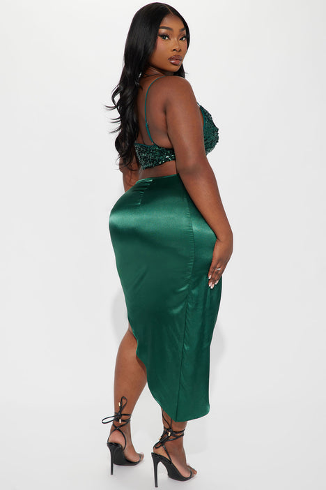 Valencia Wrap Satin Midi Skirt Emerald Fashion Nova Skirts
