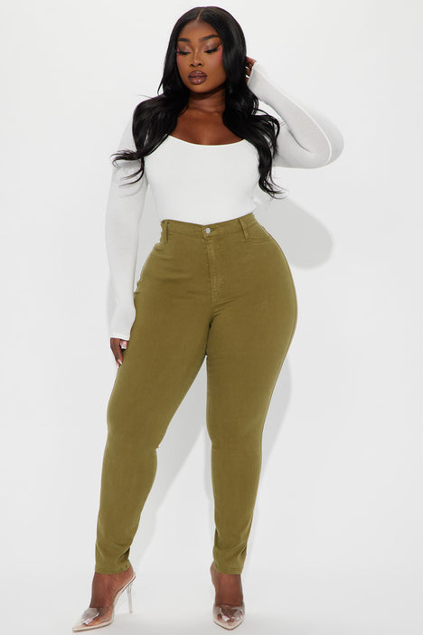 Classic Color High Waist Skinny Jeans Olive Fashion Nova