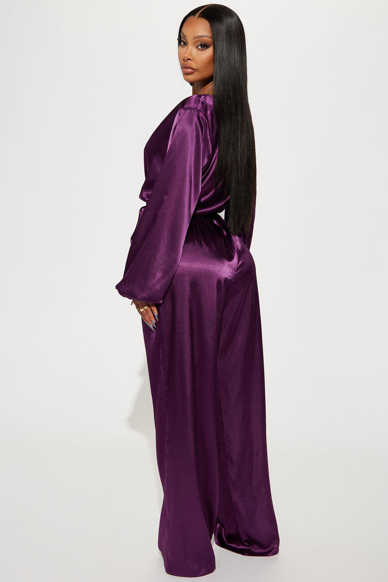 Unloving You Satin Jumpsuit Eggplant Fashion Nova, Jumpsuits