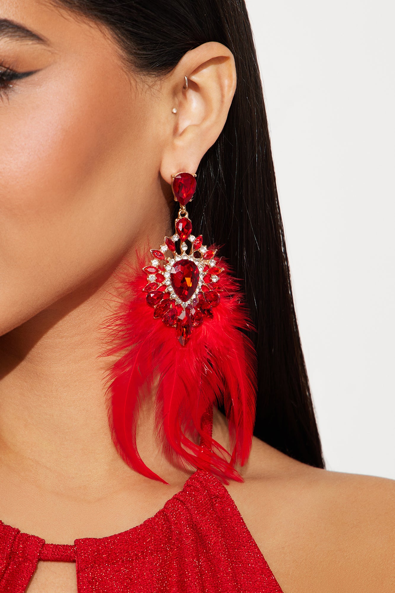 Feather For All Drop Earrings Red Fashion Nova Jewelry