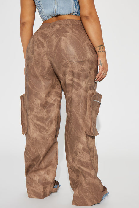 Lyra Washed Faux Leather Pant - Brown