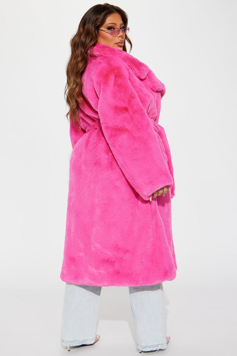 New look pink fur coat sales