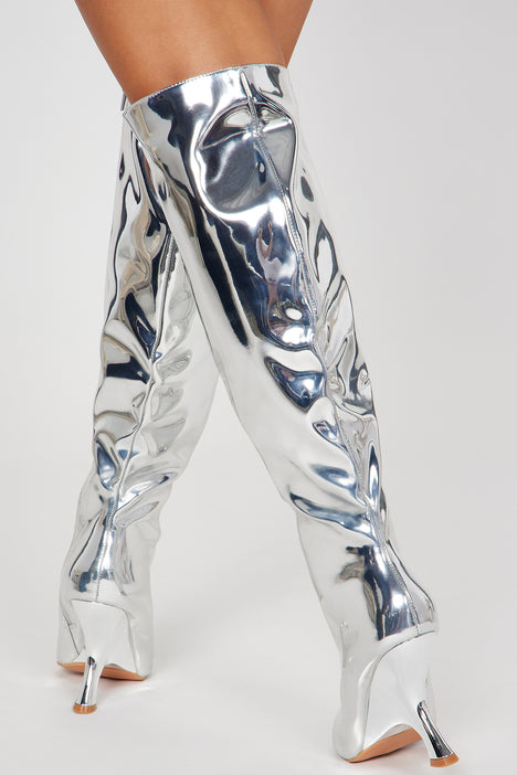 Making My Own Way Over The Knee Boots Silver Fashion Nova