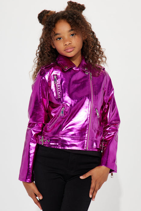 Pink leather sales jacket kids