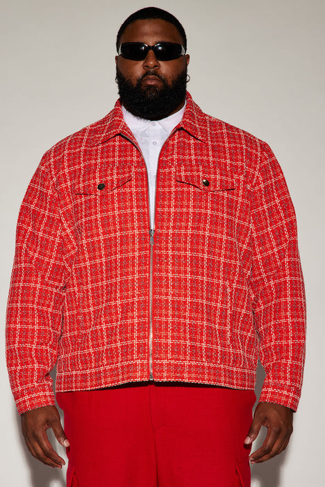 Make A Statement Trucker Jacket Red combo Fashion Nova Mens