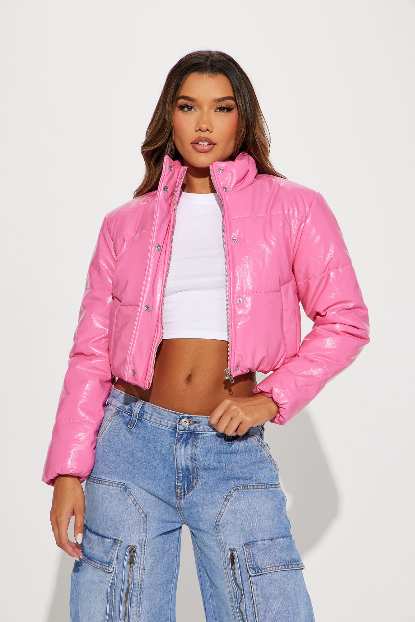 Shiny pink bubble coat new arrivals