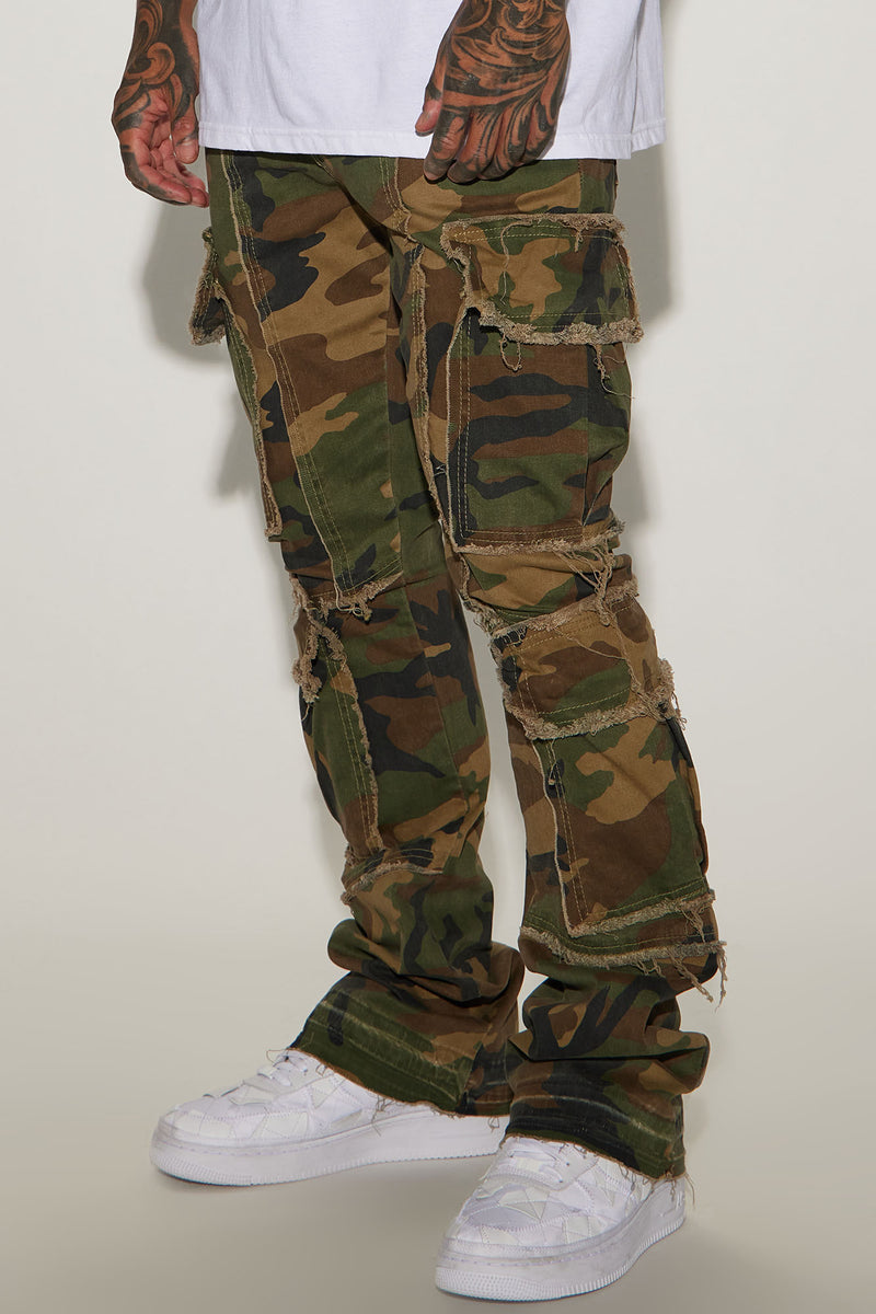 Shout Out Fray Stacked Skinny Flare Pants Camouflage Fashion Nova