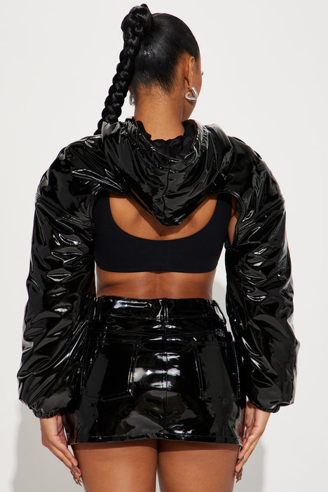 Vinyl crop puffer jacket sale