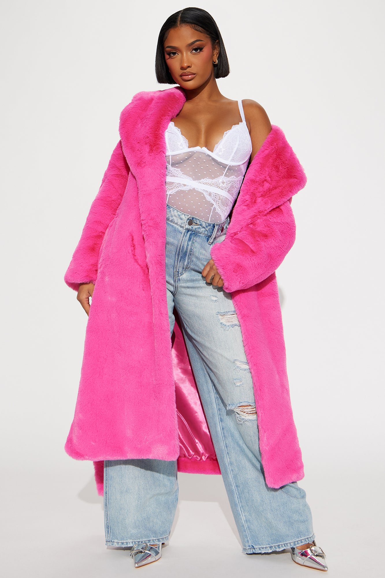 Hot pink fuzzy jacket clearance
