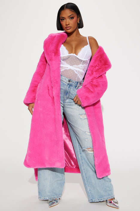In The Spotlight Faux Fur Coat Hot Pink
