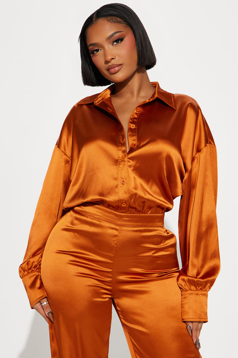 Set The Scene Satin Jumpsuit Copper