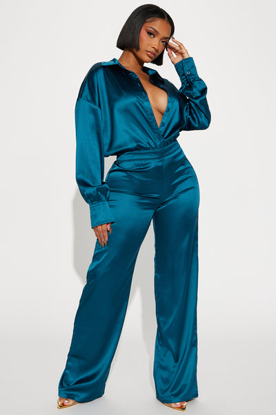 Teal discount satin jumpsuit