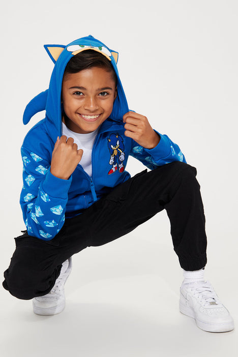 Mini Sonic Cosplay Zip Up Embroidered Fleece Hoodie Blue
