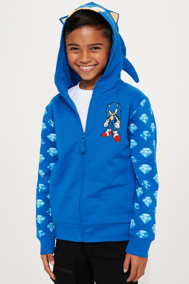 Mini Sonic Cosplay Zip Up Embroidered Fleece Hoodie - Blue | Fashion ...