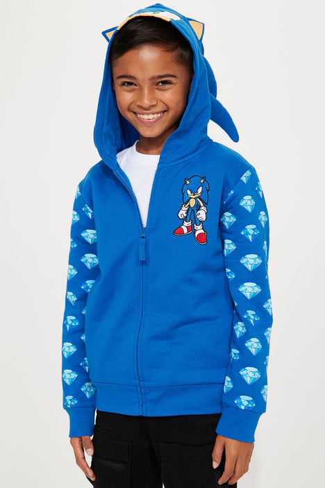 Mini Sonic Cosplay Zip Up Embroidered Fleece Hoodie Blue