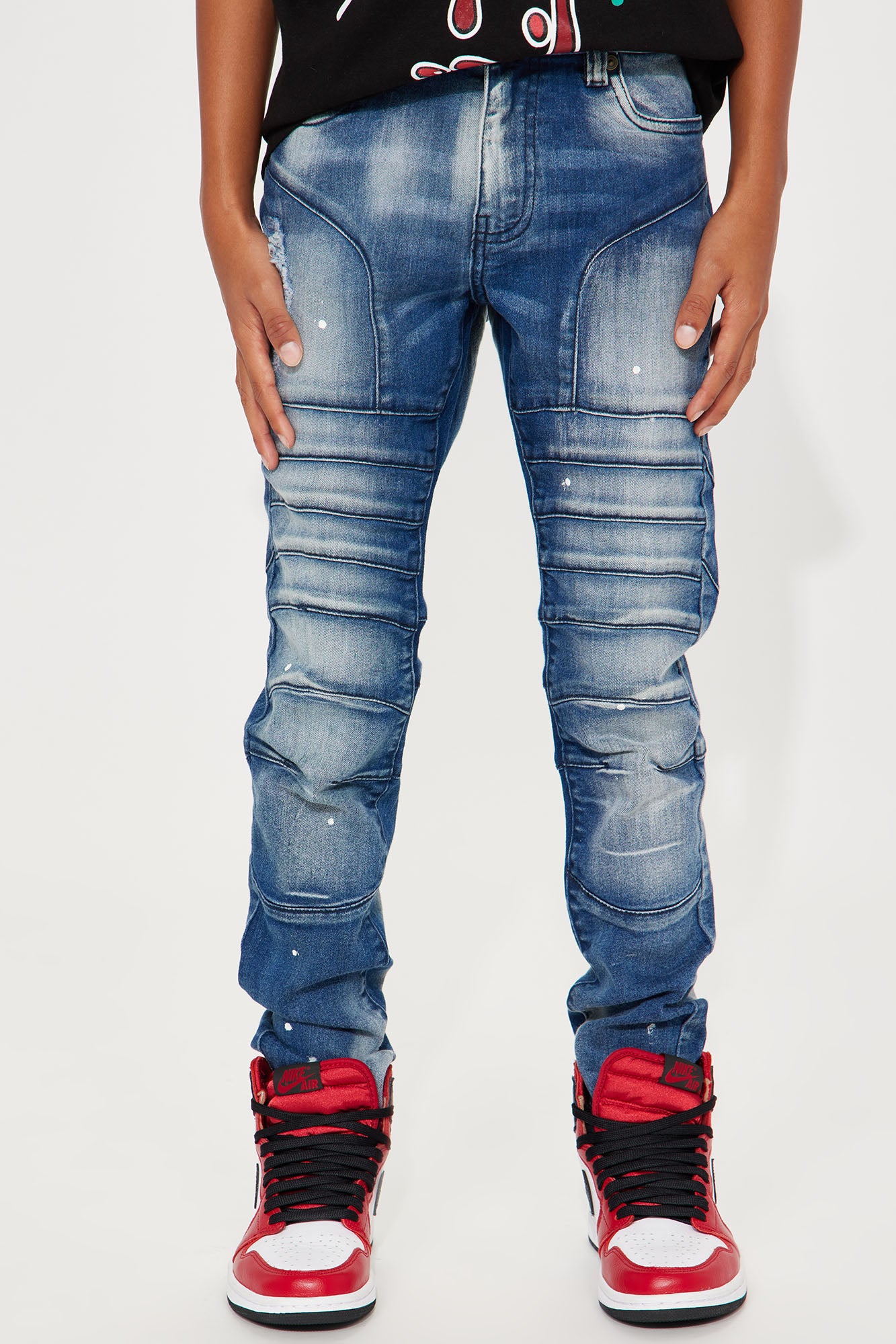 Mini Denim Paint Splatter Moto Jeans Indigo Fashion Nova Kids