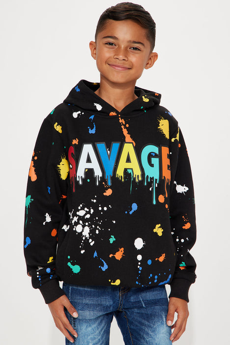 Mini Straight Savage Paint Splatter Fleece Hoodie Black