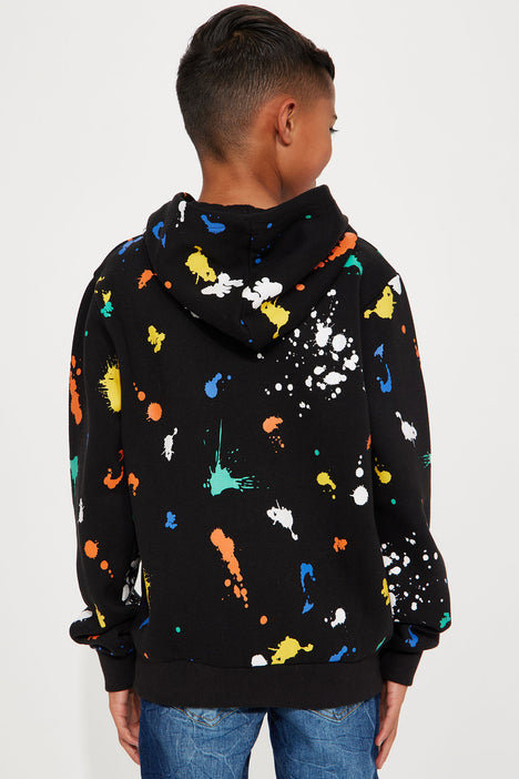 Black paint splatter hoodie store