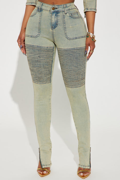 Getting Heated Stacked Moto Skinny Jeans Light Wash