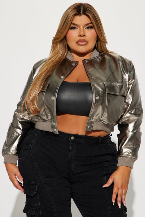 Plus size silver metallic jacket top