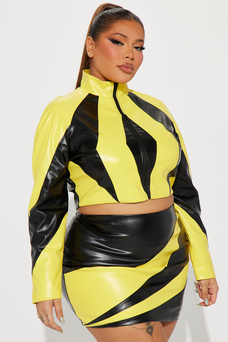 Black and 2025 yellow leather skirt