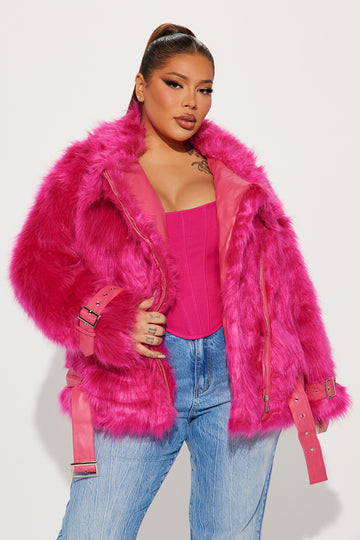 Pink fur jacket plus hotsell size