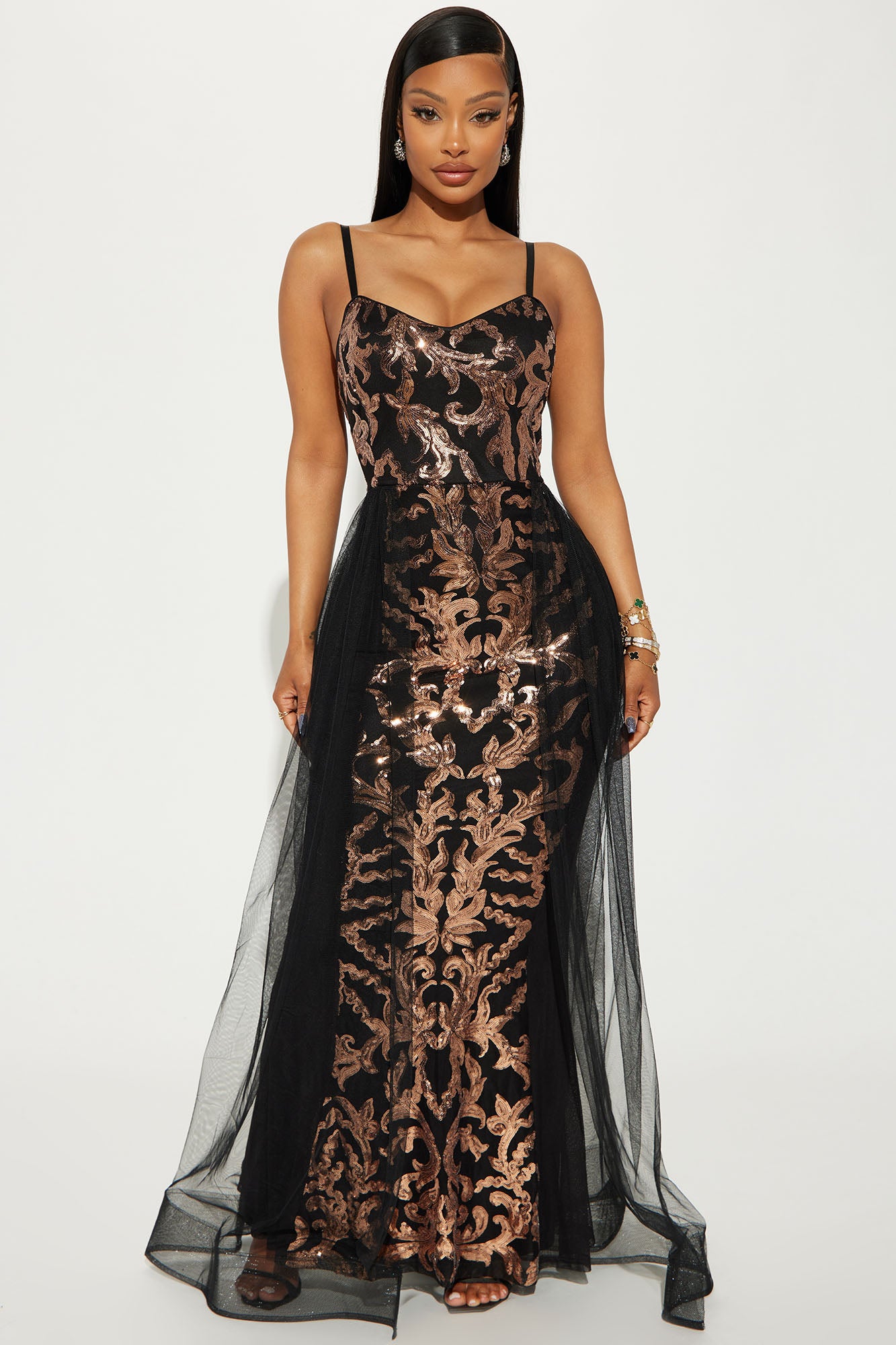 Black rose cheap gold sequin dress