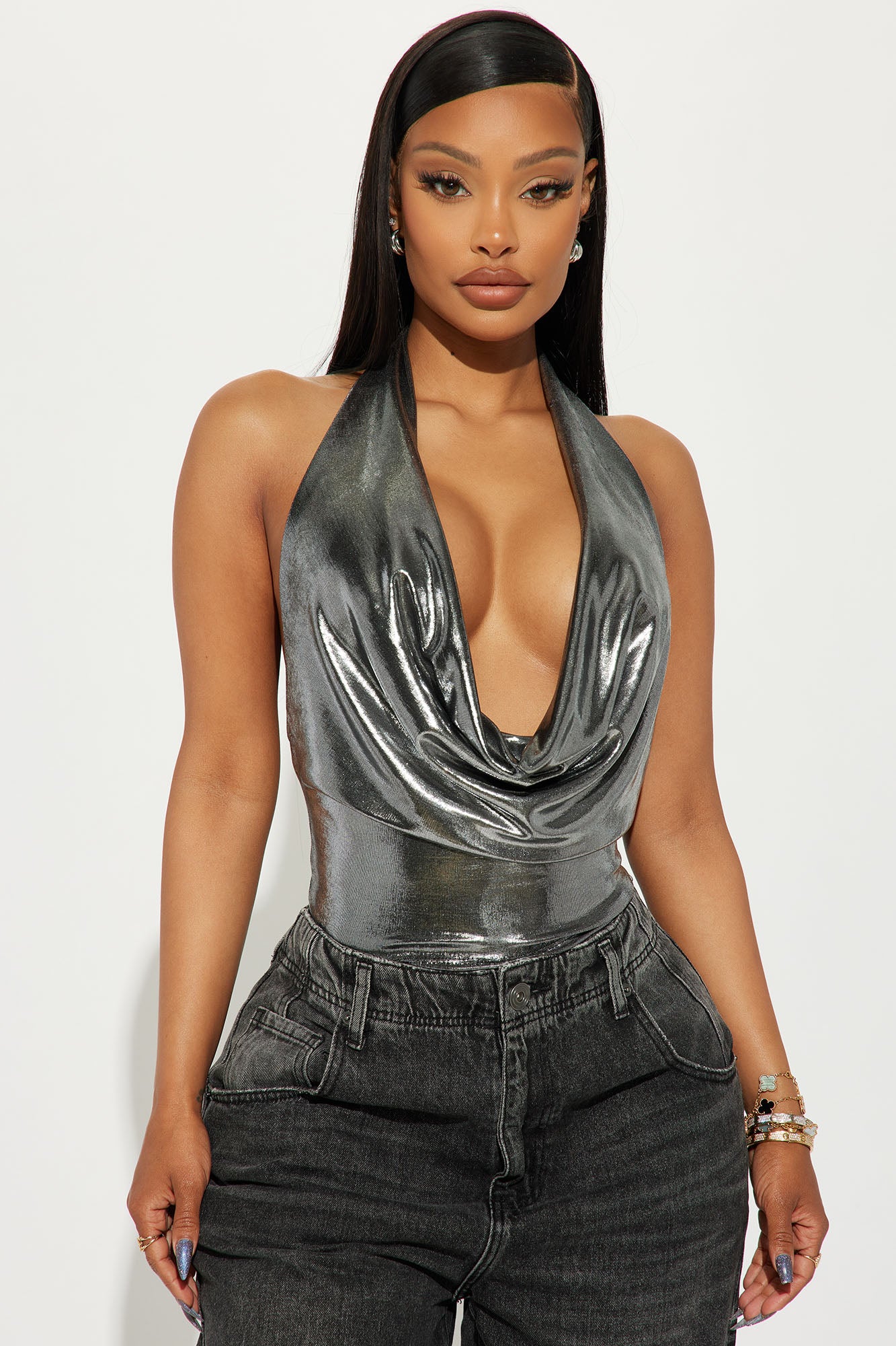 Better Than Revenge Metallic Halter Top Silver